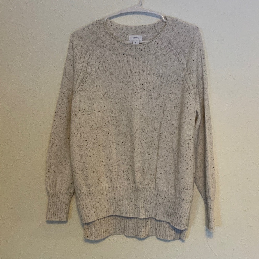 Old Navy Women's Cream Speckled Crew Neck Sweater